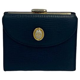 Portafoglio bi-fold in pelle blu navy vintage Christian Dior