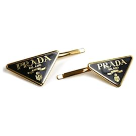 Spille per capelli in ottone con logo Triangle di Prada, set da 2