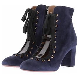 Autre Marque Botines de ante azul marino con cordones