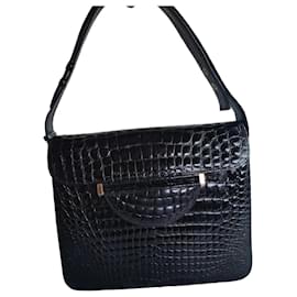 Schwarze Lederhandtasche mit Krokodilprägung - Autre Marque