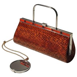 Autre Marque Bolso de Mano de Piel de Pitón Marrón con Relieve y Asa