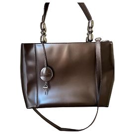 Christian Dior Borsa in pelle verniciata marrone scuro