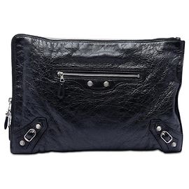 Clutch piatta con zip Balenciaga Black Lambskin Motocross Giant 12