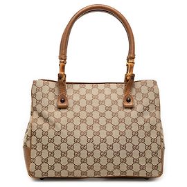 Gucci Beige GG Canvas Bamboo Tote