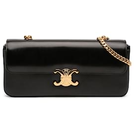 Céline Celine Triomphe Schultertasche aus glänzendem schwarzem Kalbsleder