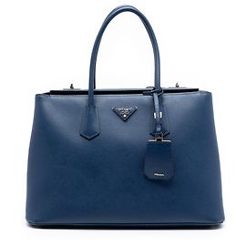 Prada Blue Saffiano Cuir Turnlock Twin Satchel Tasche