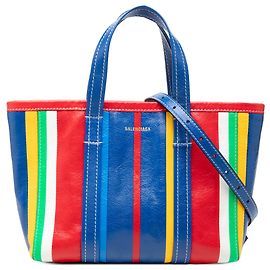 Borsa Balenciaga Multi Small Lambskin Striped Barbes East West Shopper in agnello