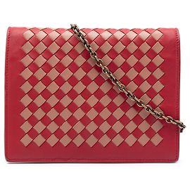 Portafoglio con catena in nappa intrecciato rosso Bottega Veneta