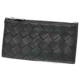 Monedero de cuero Intrecciato negro Bottega Veneta