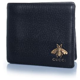 Gucci, portefeuille en cuir noir avec abeille