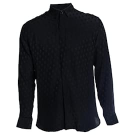 Saint Laurent, camicia nera con stampa a foglie