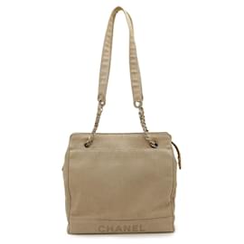 Borsa a tracolla Chanel in lino con logo a catena Beige