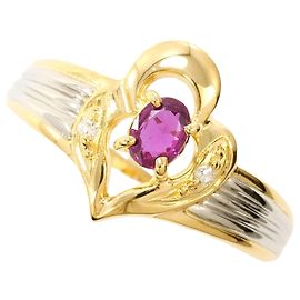 Autre Marque Élégante bague anneau en rubis et diamants en or jaune 18K et platine