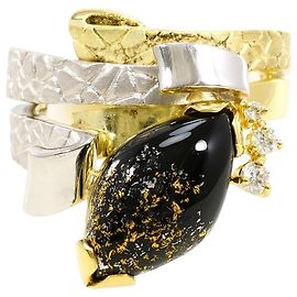 Autre Marque Ring aus Platin und Gelbgold mit Onyx und Diamant