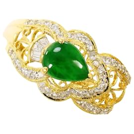 18K Gelbgold-Ring mit Jadeit und Diamant - Autre Marque