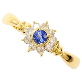 Autre Marque 18K Gelbgold-Ring mit Saphir und Diamant
