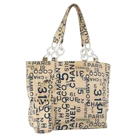 CHANEL By Sea Line Tote Bag Canvas Weiß Silber CC Auth 179915