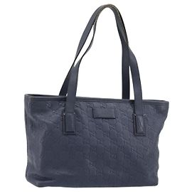 Borsa Tote GUCCI GG Canvas Guccissima in Pelle Navy Gold 211138 Auth 180831