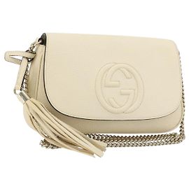 Borsa a tracolla GUCCI Chain Soho in pelle White Gold 536224 Auth ka4403A