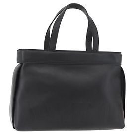 VALENTINO Hand Bag Leather Black Gold Auth BA12733A