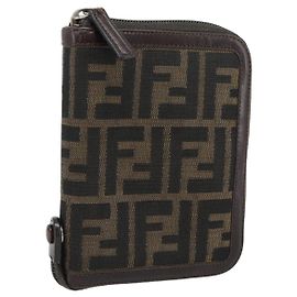 FENDI Zucca Canvas Planer Hülle Braun Schwarz Auth 181513A