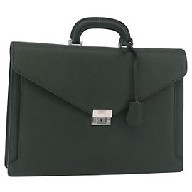 Borsa Business BURBERRY in pelle verde argento Auth BA12730