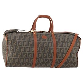 FENDI Borsa Boston in Tela Zucca PVC Nero Marrone Autentica 178375