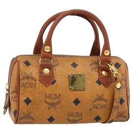 Borsa Boston Mini MCM Vicetos Logogram in PVC e pelle 2way Marrone Oro Auth 181122