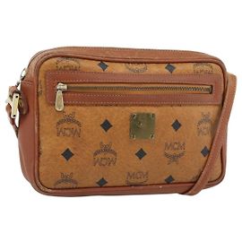 Borsa a Spalla MCM Vicetos Logogram PVC Marrone Oro Auth 181257