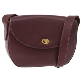Borsa a Spalla CARTIER Must Line Pelle Bordeaux Oro Auth 179989