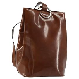 Borsa a tracolla CARTIER PANTHERE in pelle vernice marrone argento Auth 178367