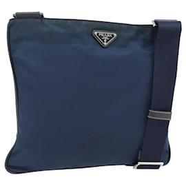 Borsa a Spalla PRADA Nylon Blu Navy Argento Auth ka4414A