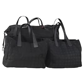 CHANEL Nuovo sacca Tote Travel line Nylon 3 Set Nero CC Auth BA12665