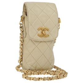 CHANEL Borsa a Spalla Matelassé con Catena in Pelle di Agnello Beige Oro CC Auth 179876A