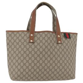 Borsa Tote GUCCI GG Supreme Web Sherry Line in PVC Beige Oro 211134 Auth BA13026