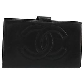 Cartera larga CHANEL de piel de cordero negra CC Auth BA12654A