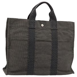 Hermès HERMES Her Line Tote Bag Canvas Grau Silber Auth BA12917