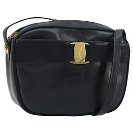 Borsa a tracolla Salvatore Ferragamo Vala in pelle blu navy e oro Auth BA12880
