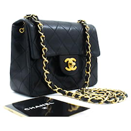 CHANEL Mini Square Small Chain Shoulder Bag Crossbody Black Lamb