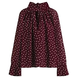 Autre Marque Blusa Burdeos de Lunares con Lazo
