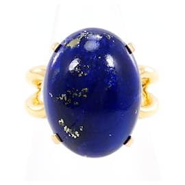 Autre Marque 18K Gelbgoldring mit Lapis Lazuli und grünem Diamanten