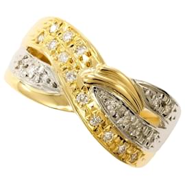 Autre Marque 18K Gelbgold- und Platin-Ring mit Diamant