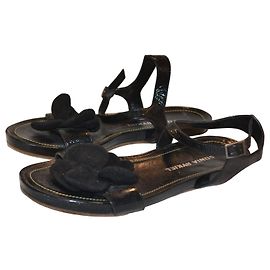 Sonia Rykiel Sandali flat neri in camoscio con fiore