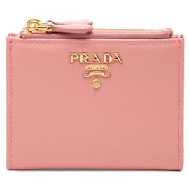 Prada Logo Bi-fold Portemonnaie aus rosa Leder