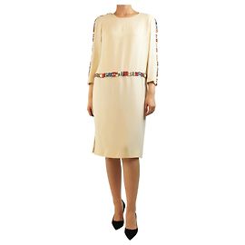 Tory Burch Vestido midi de seda con pedrería color crema - talla UK 12