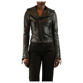 Balenciaga Chaqueta biker de cuero marrón - talla UK 8