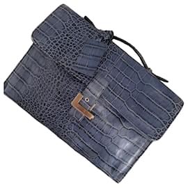 Bally Clutch in pelle blu navy effetto coccodrillo