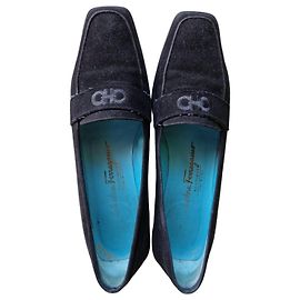 Salvatore Ferragamo Black Suede Gancini Loafers