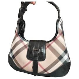 Bolso Burberry Haymarket Check en lona revestida y cuero negro