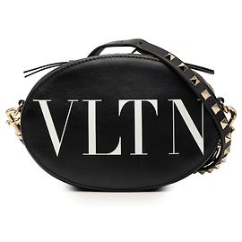 Valentino Black Calfskin Rockstud VLTN Oval Umhängetasche